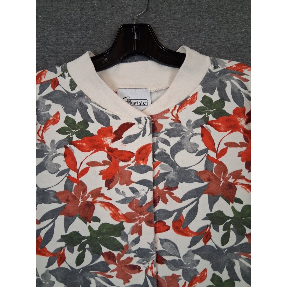 VTG Easy Essentials Womens Sweatshirt M Floral AOP Snap Front Grannie Novelty